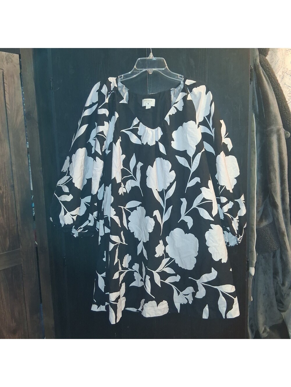 Kate Spade New York Target Black White Floral Balloon Sleeve Shift Mini Dress L